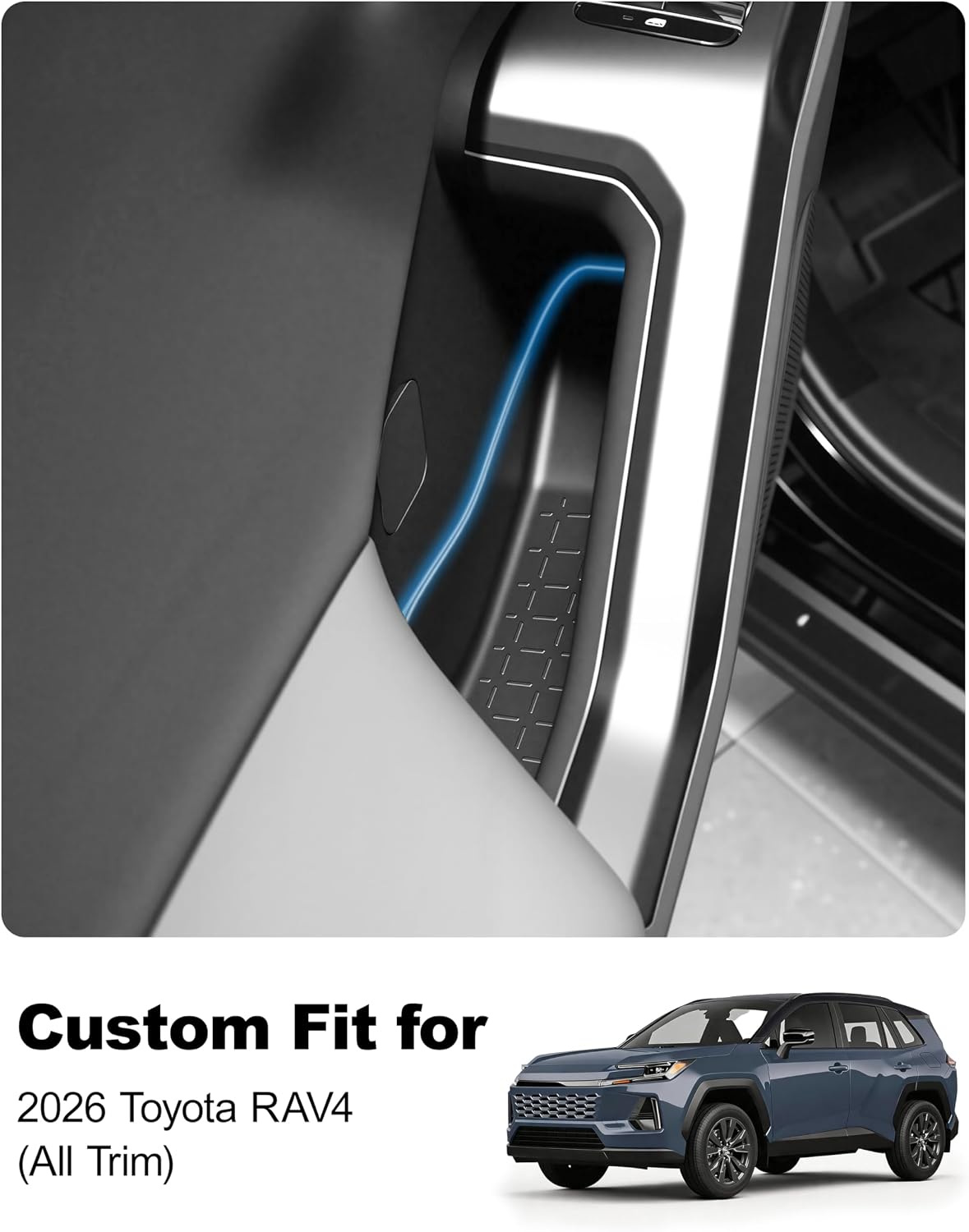 Car Door Organizer for 2026 Toyota RAV4, TPE Door Storage Box for Tissue & Sunglasses, 4PC Front & Rear Storage Tray, Car Space-Saving & Smart Organizers for 26 Toyota RAV-4,New Driver Gifts 6th RAV 4