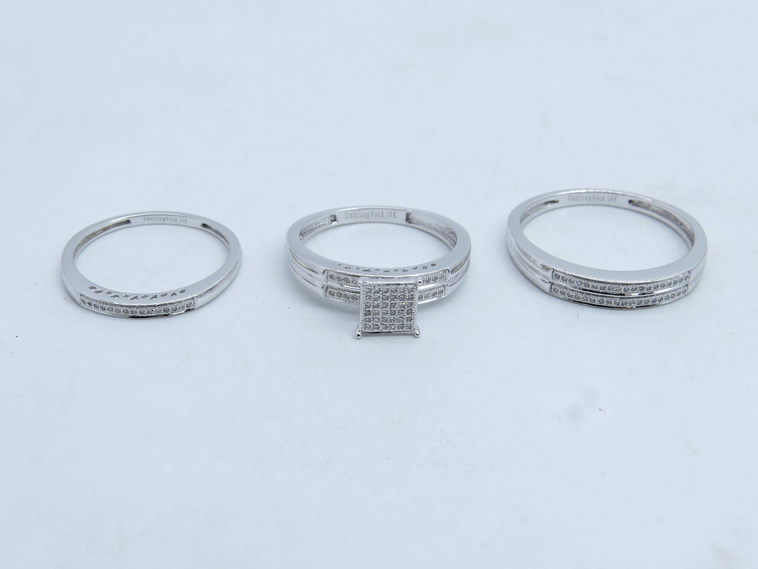Dazzlingrock Collection - Juego de trio de compromiso de diamante blanco redondo de 0,23 quilates (peso total de quilates) para hombre y mujer, plata de ley de 1/4 quilates.