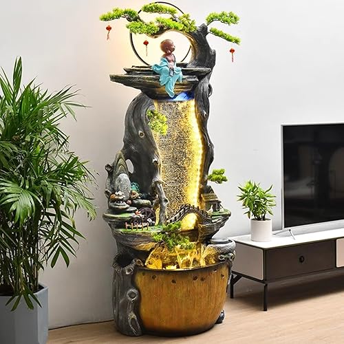 Miniatura 5 de Fuente de mesa que fluye decoraciones de agua circular piso techo sala de estar oficina rocalla agua que fluye fuente de cascada fuente interior