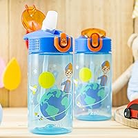 Vista 3 de Zak Designs Blippi Botella de agua para niños con tapa de boquilla y lazo de transporte integrado, hecha de plástico duradero, diseño a prueba