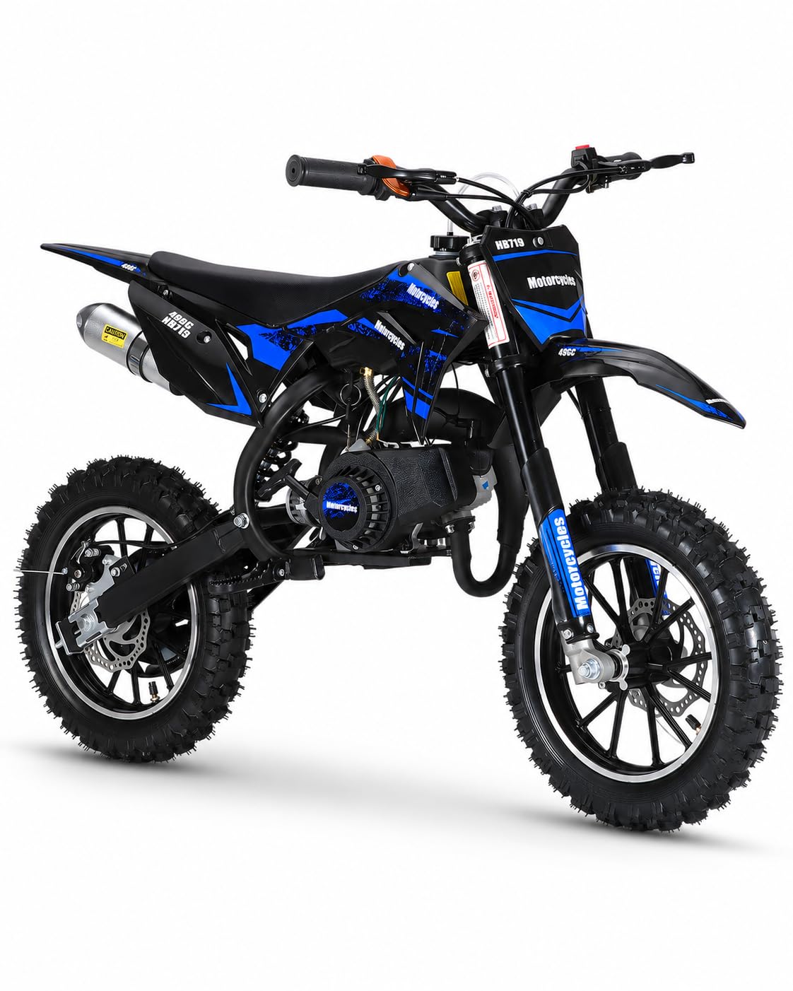 50cc Kid Gas Dirt Bike, 2-Stroke Gas Powered Kids Motorcycle with Off-Rode Tire Front Rear Disc Brakes Shock Absorption Pocket Motorbike Up to 35 Mph Max Load 330 LBS for Backyard (BLUE2026)