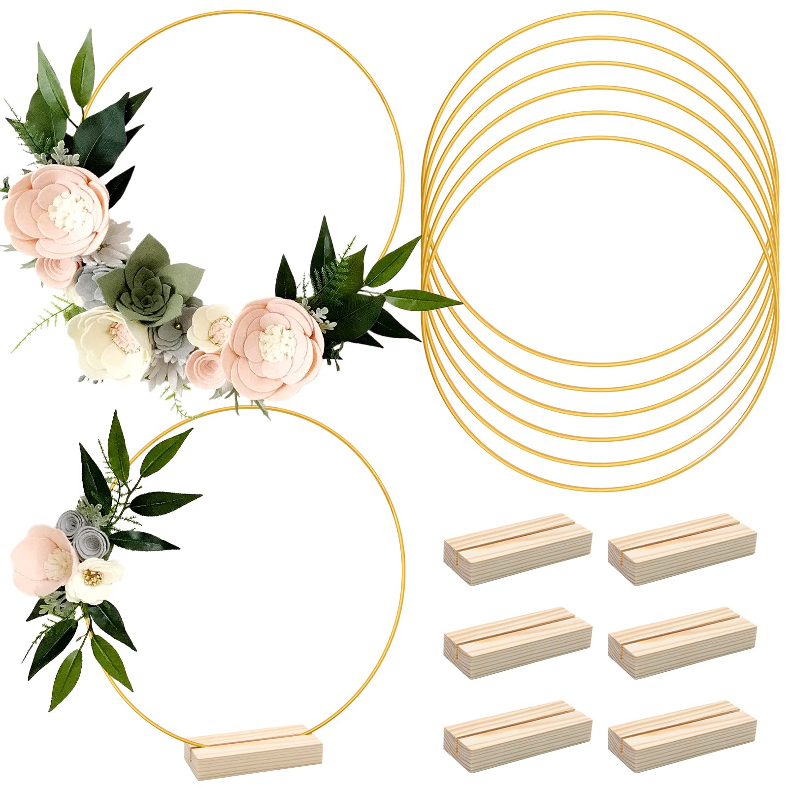Amazon.com: ZOCONE 6 Set Metal Floral Hoop Wreath with Wooden Stands ...