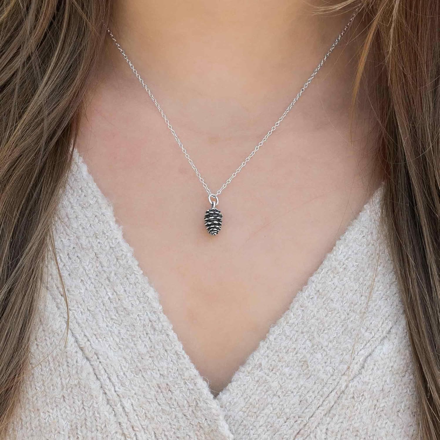 Sterling Silver Pinecone Necklace – Dainty Nature Charm Jewelry for Women – 18 Inch Cable Chain – Handmade Gift for Hikers, Gardeners, Nature Lovers – CY Design Studio