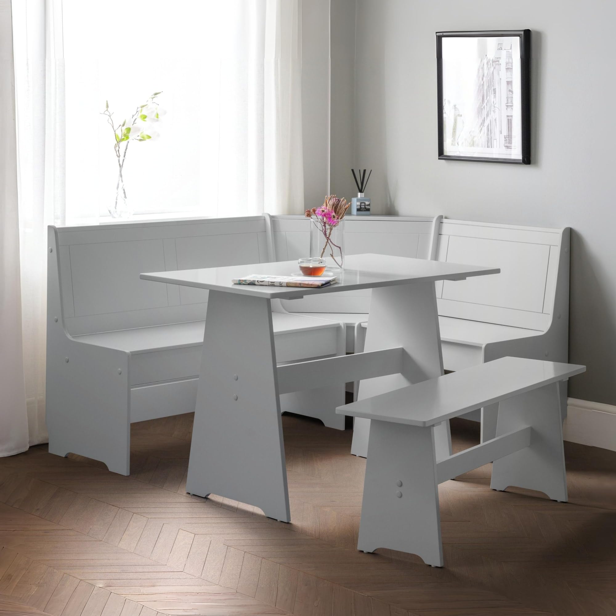 Julian Bowen Dove Grey Wood Newport Corner Dining Set with Storage Bench