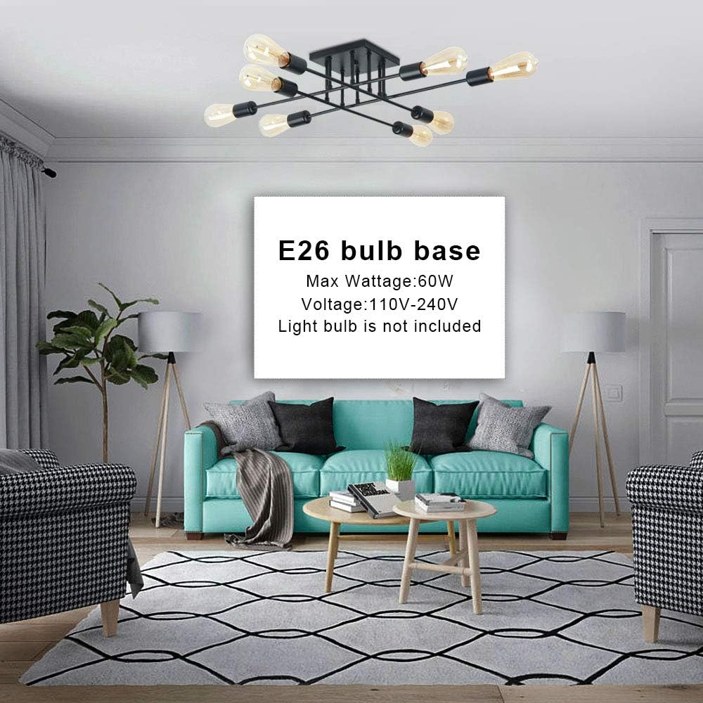 🔥 Hоt Dеаlѕ Lampundit Sputnik Chandelier 8 Lights Semi Flush Mount Ceiling Light Black Modern Industrial Style Lighting Fixture for Dining Room Living Room Kitchen Bedroom