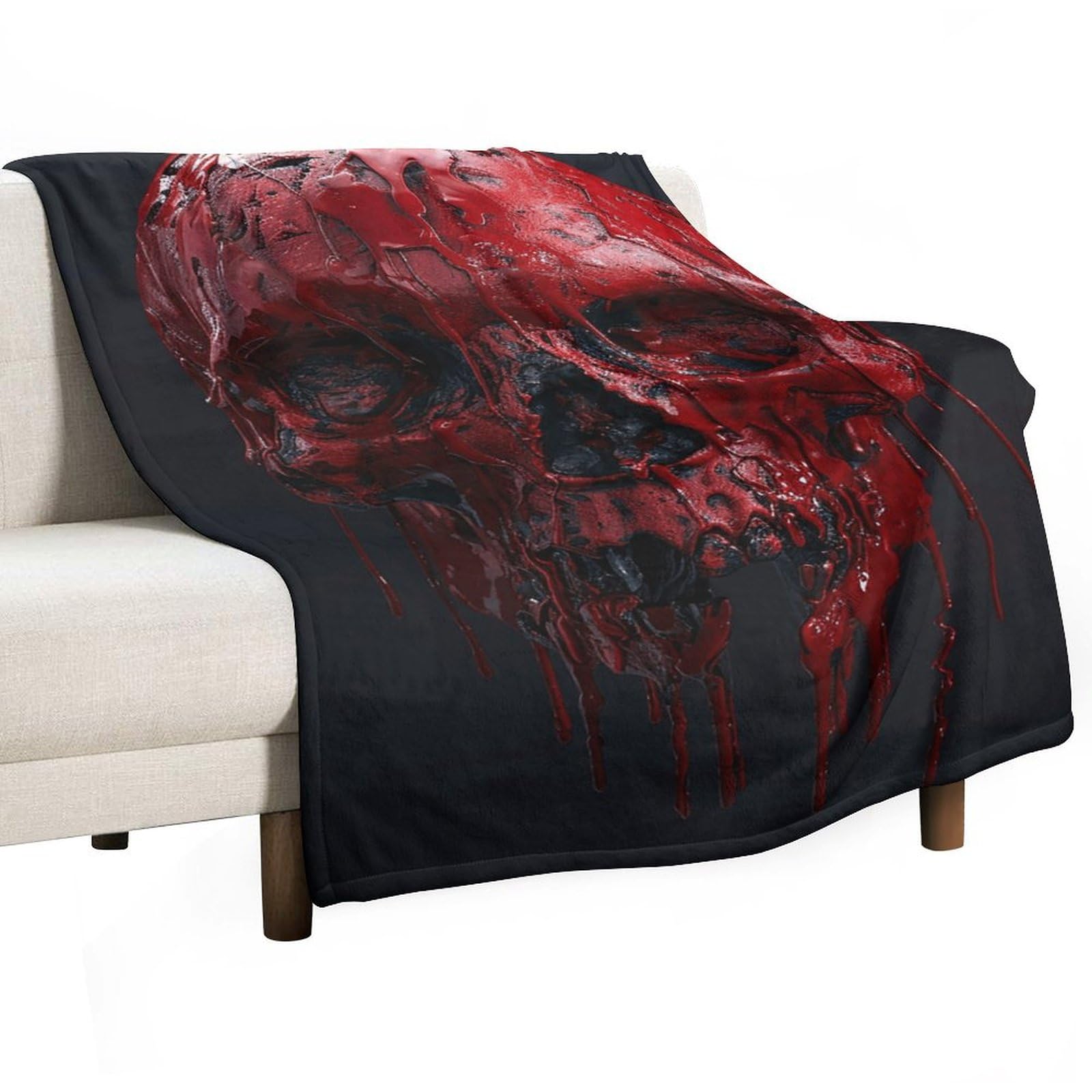 Couverture flanelle motif tête de mort rouge pour vos soirées cocooning