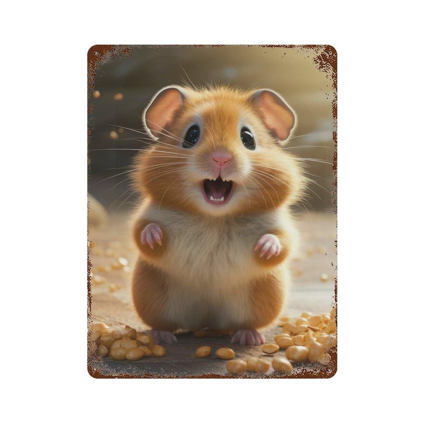 Hamster And Corn Rust Effect Tin Sign 15.7"x11.8", Ideal for Shed, Workshop And Garage Wall Decor