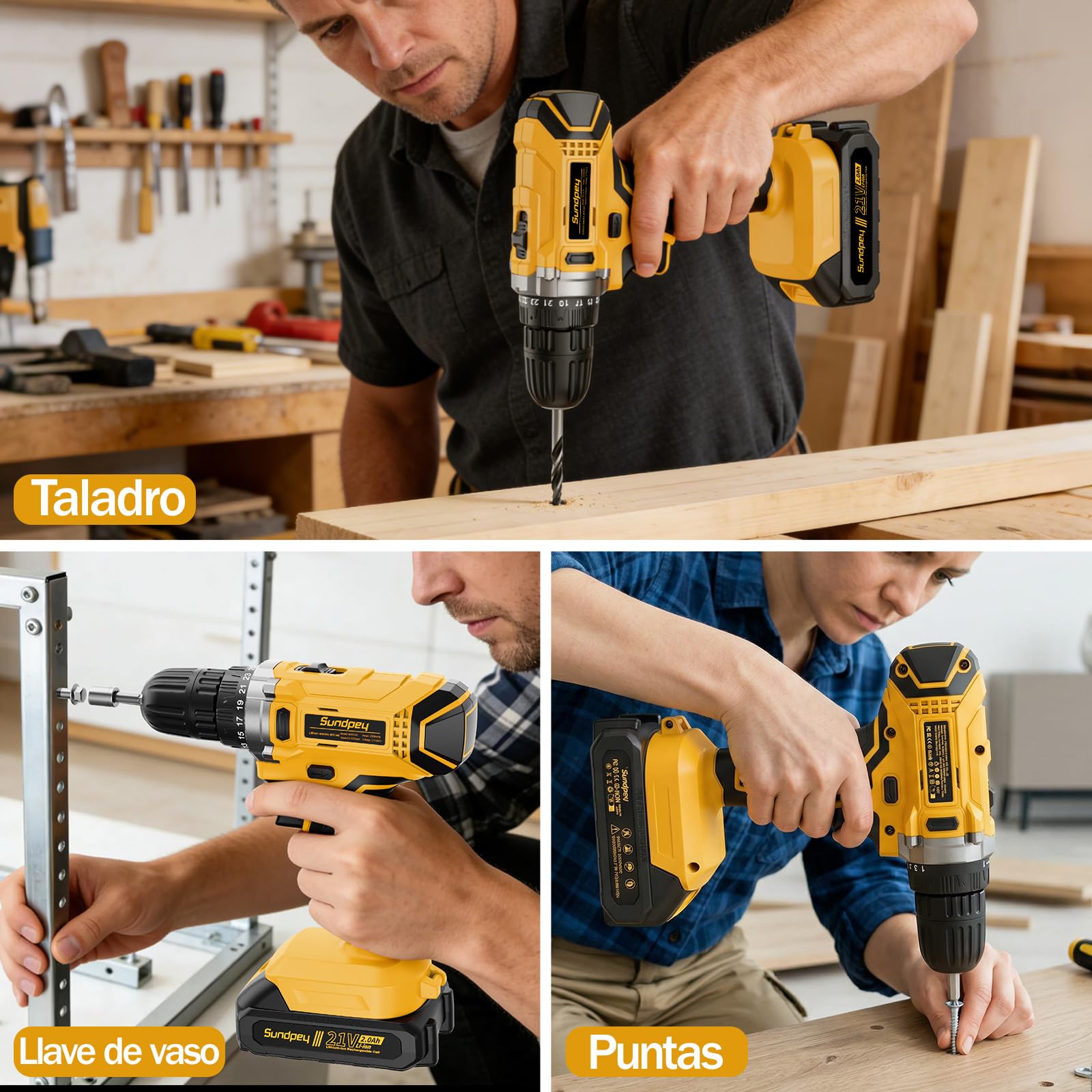 Caja de Herramientas 267 Piezas con Taladro Inalámbrico 21V, Taladro Atornillador y Batería 2.0 Ah, Juego Herramientas Eléctricas y Manuales para Bricolaje en Hogar, Maletín Organizador con Cajones