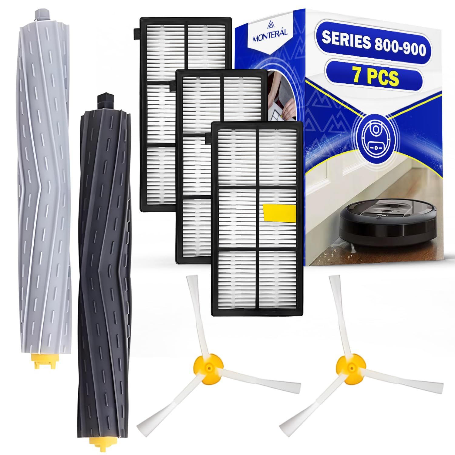 Kit de Mantenimiento Robot Aspirador para Roomba Series 800 y 900 - Contiene 3 HEPA Filtros 2 Laterales y 2 Contrarrotantes Cepillos – MONTERAL
