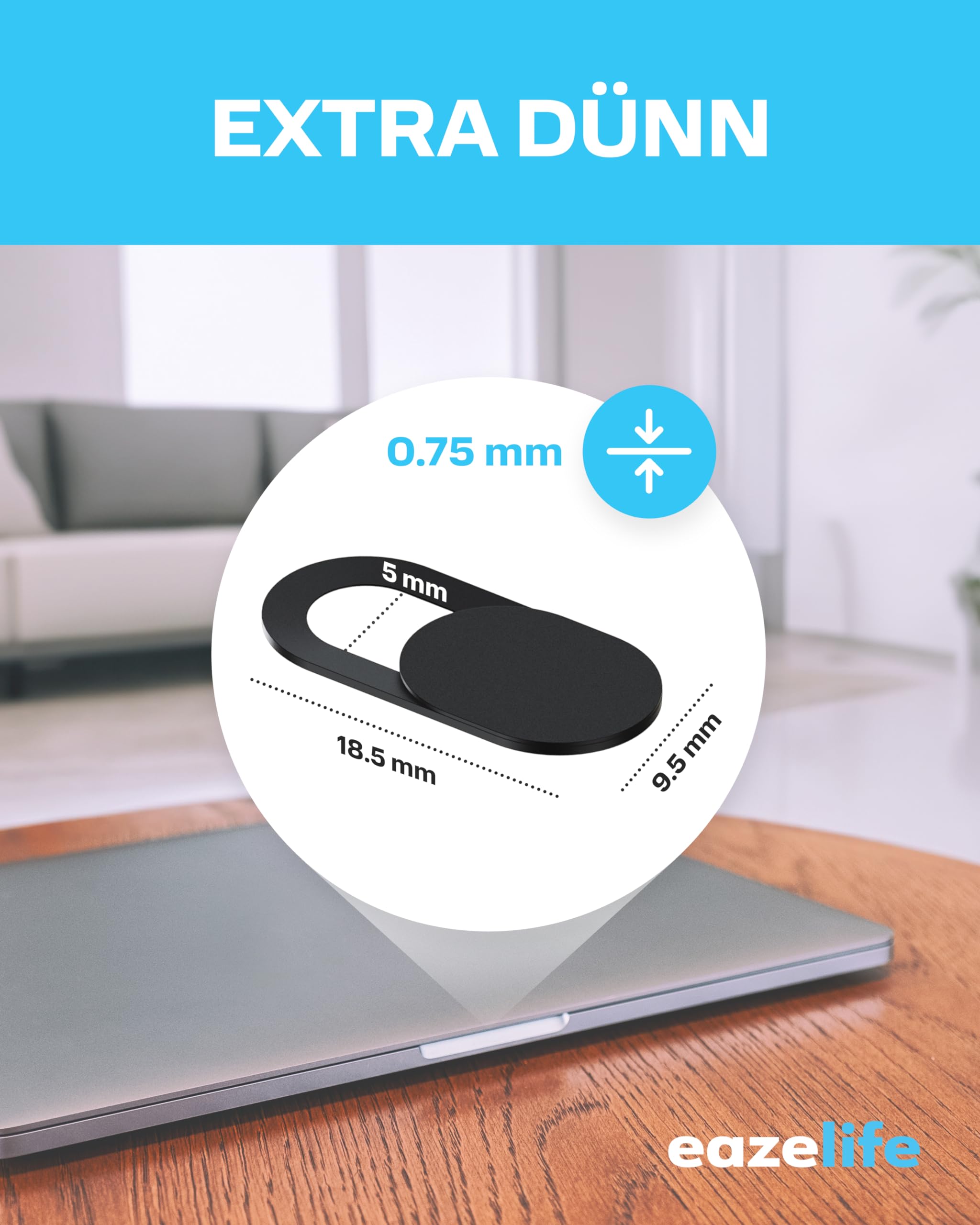 EasyULT Cache Webcam 5 Pièces - Protection Vie Privée Adhésif Fort 3M - Noir