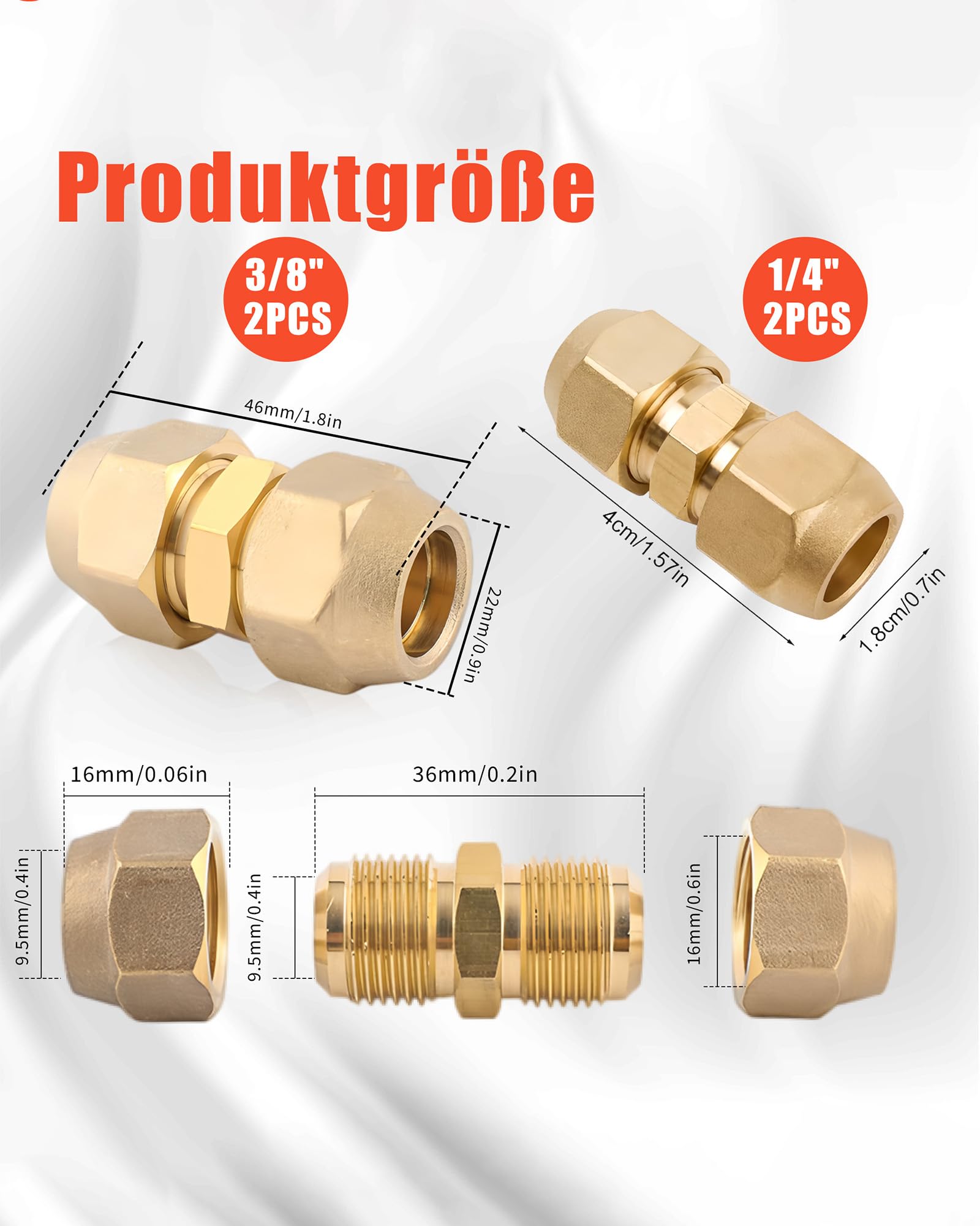 4 Stück Kältemittelleitung Kupferrohrverlängerung: 2x1/4 Zoll und 2x3/8 Zoll Klima Doppelnippel für Kupferrohre mit Überwurfmutter Schweißfreie Installation zur Klimaanlagen Rohranschluss