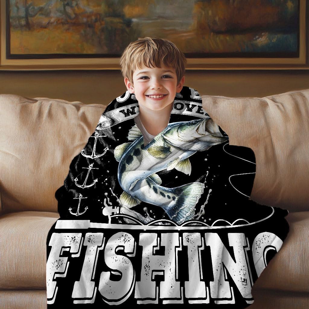 Fishing Gifts for Men Fish Blanket for Boys Soft Warm Flannel Fleece Throw Blanket for Couch Fishing 40"x50" for Kids - Image 7