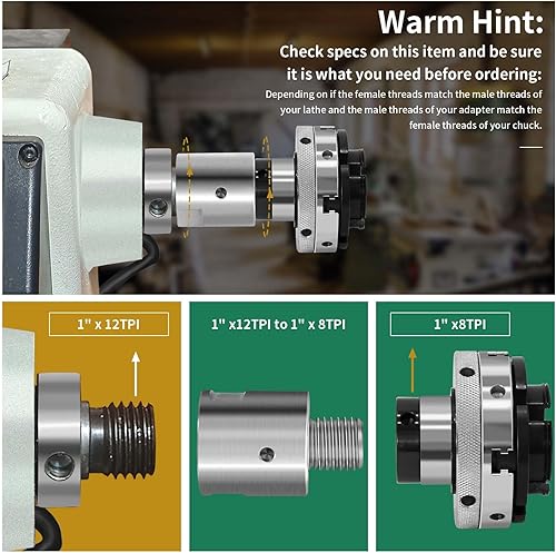 Miniatura 68 de Adaptador de husillo de cabezal de torno, convierte 1 "x 8TPI a 3/4" x 16TPI para torno de carpintería