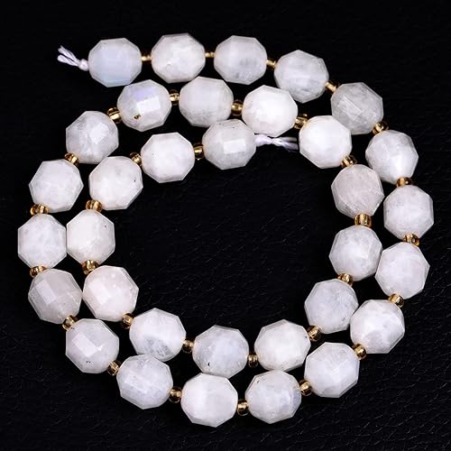 Miniatura 5 de JOE FOREMAN Cuentas de piedra natural bicona de piedra lunar blanca auténtica facetada a mano de 0.394 pulgadas para hacer joyas, adultos, hebra