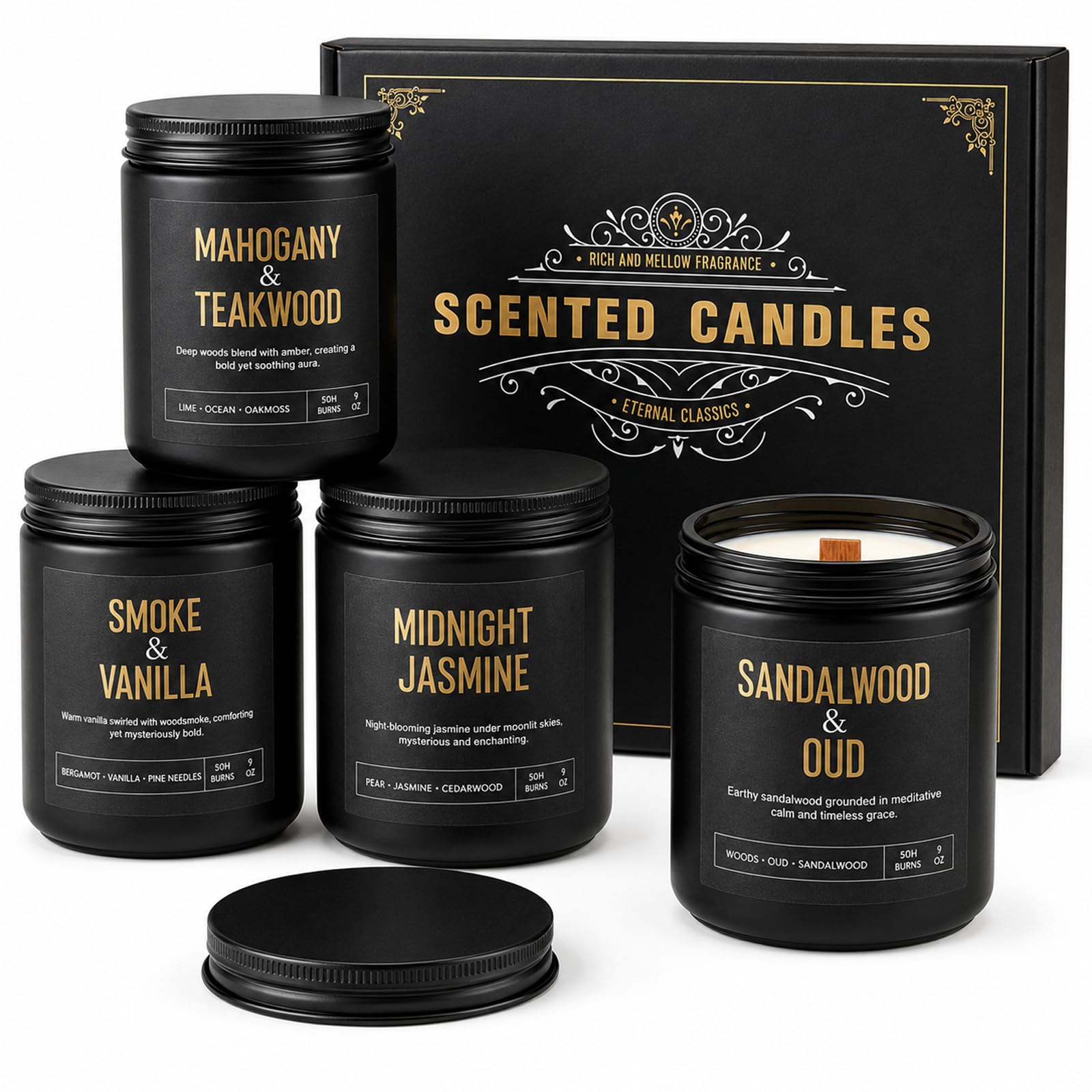 Yinuo Candle Gifts for Men, 4-Pack 36 oz Scented Candles, Birthday Gift Set