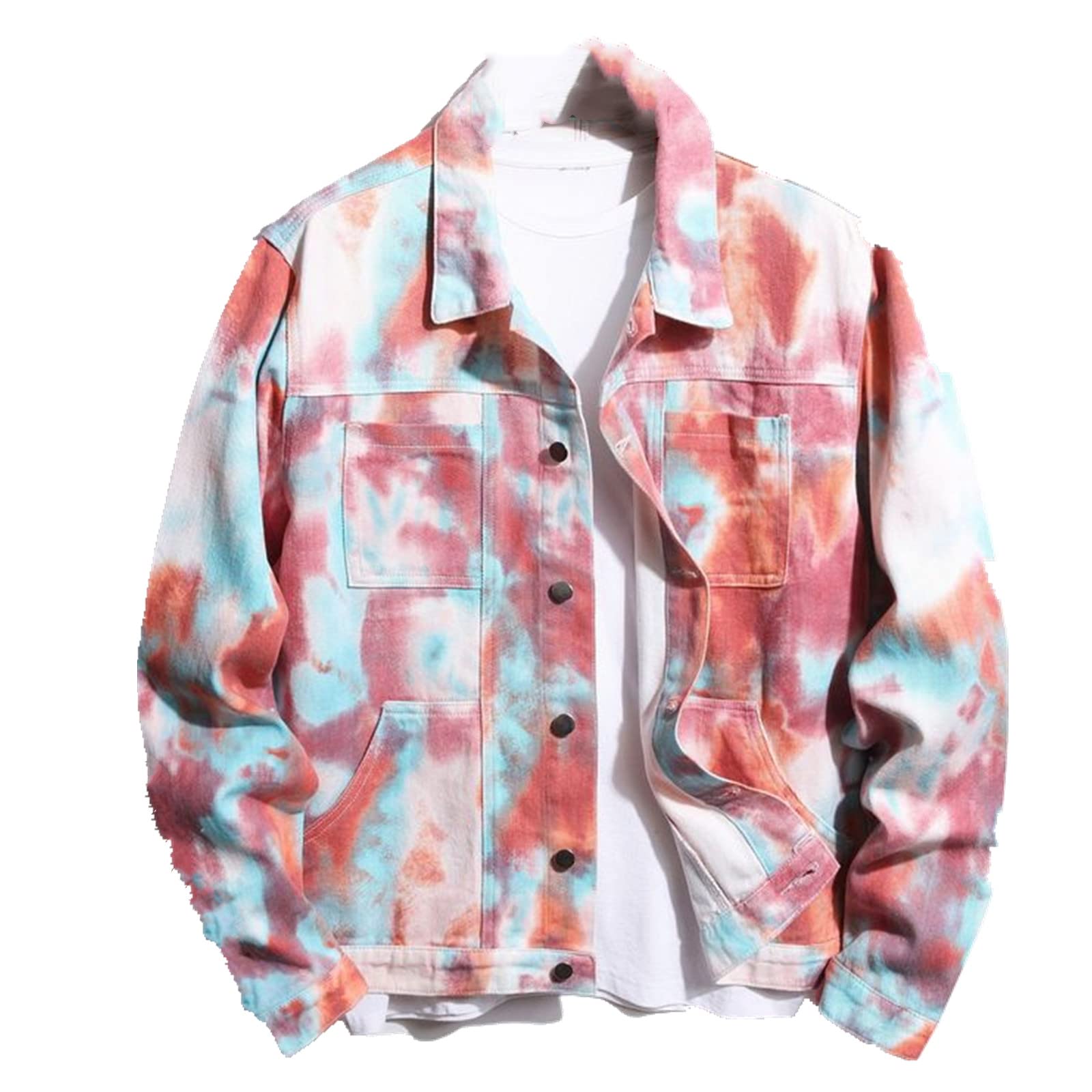 BOXIFADenim jacket men's spring and autumn frock loose size casual flow personality jacket jacket men's coat(orange,S)