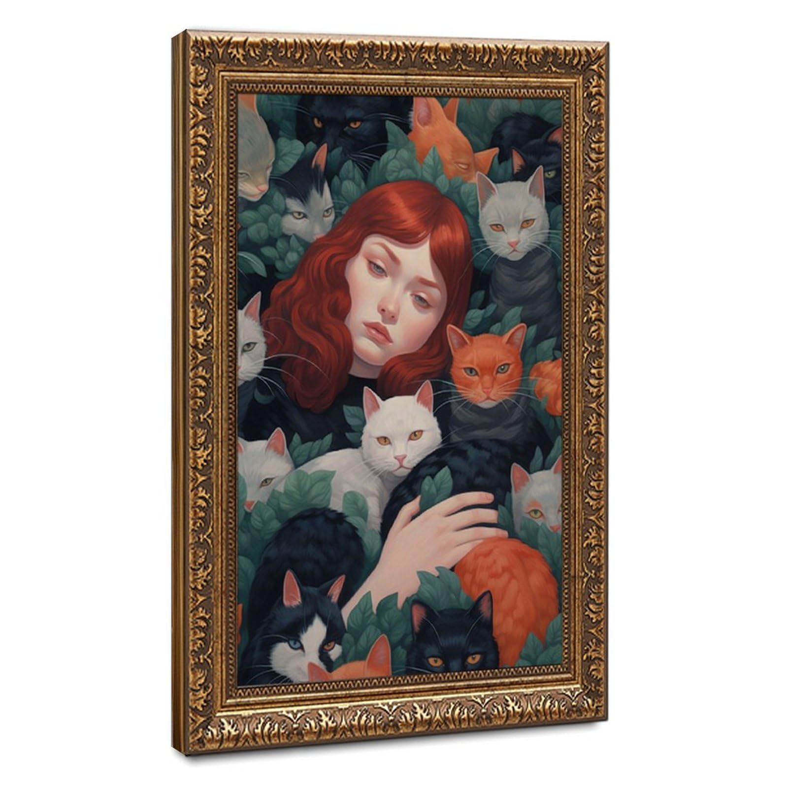 Bareronor Died in The Sea of Cats, Abstract Cat Canvas Poster Bedroom Decor Landscape Office Room Decor Gift 24" L X 36" W