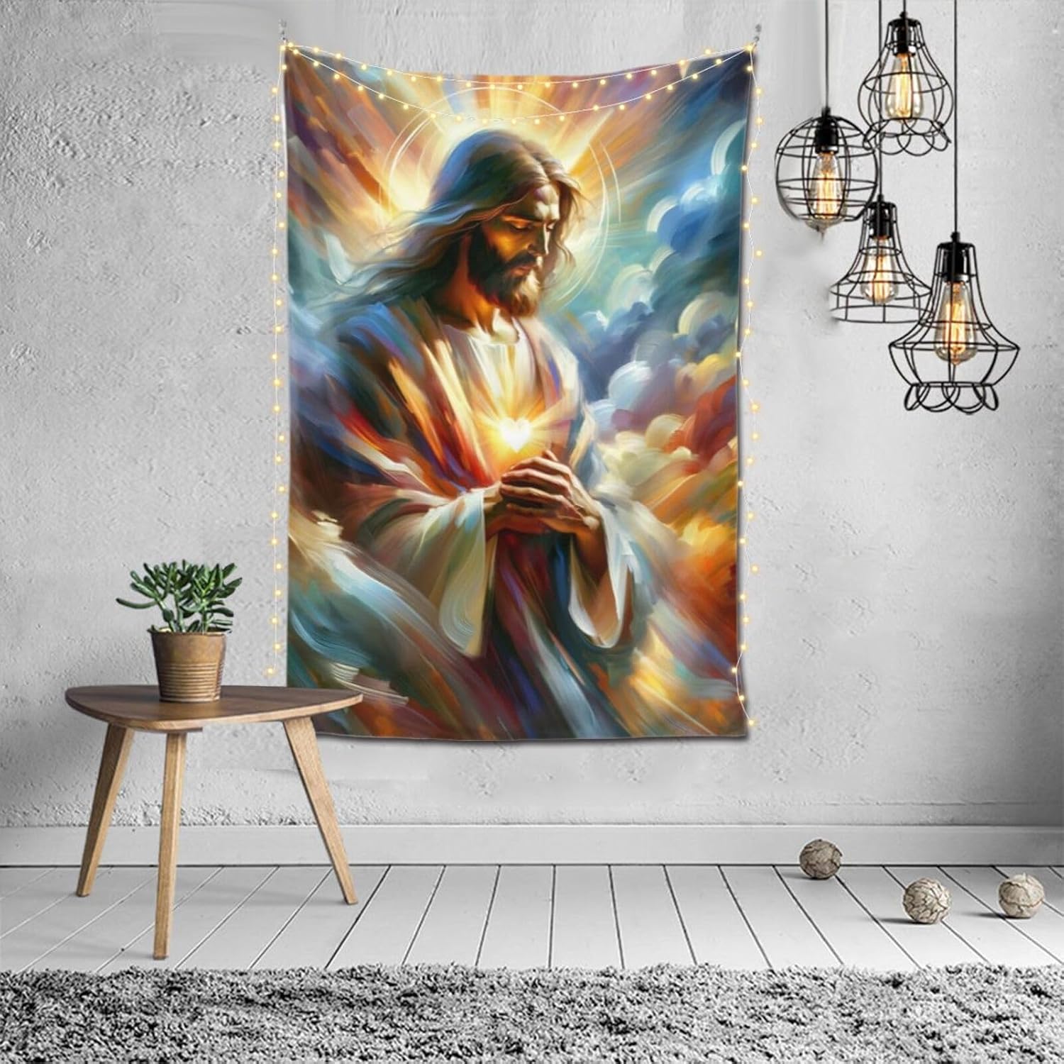 FAMEMBERPERS Divine Heart of Compassion Jesus Tapestry Savior Wall Art Hanging Christian Decor for Home, Dorm, Party Wall Indie Large Decor 40"x60"