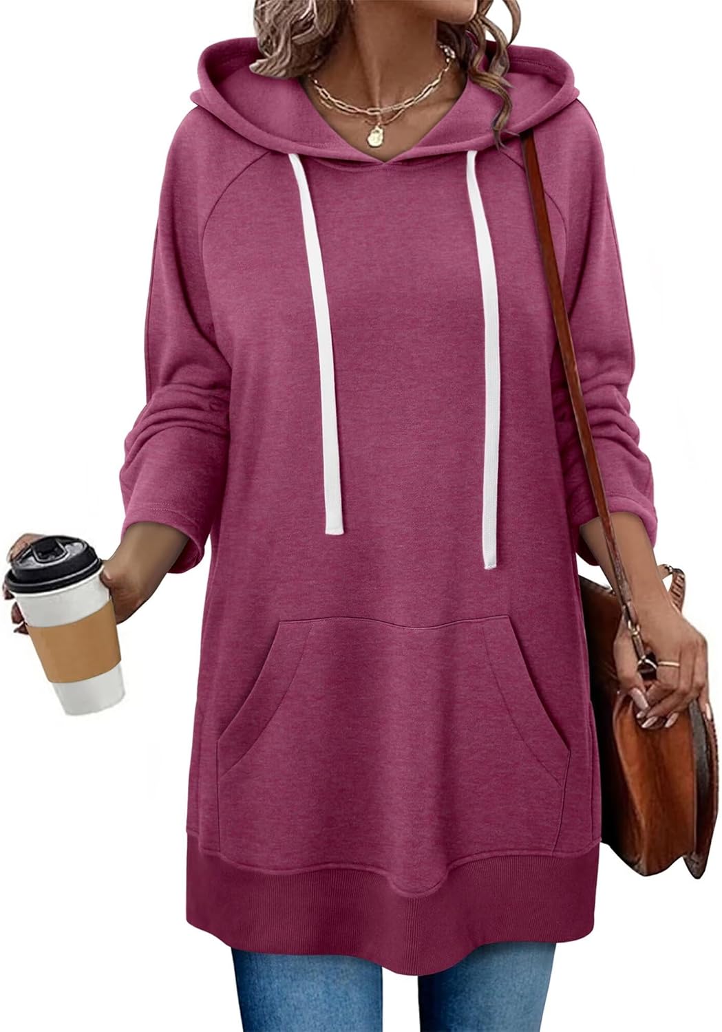 StunShow Women Oversized Sweatshirt Pullover Casual Split Hem Long Hoodie Dress with Kangaroo Pocket 2025 Fall