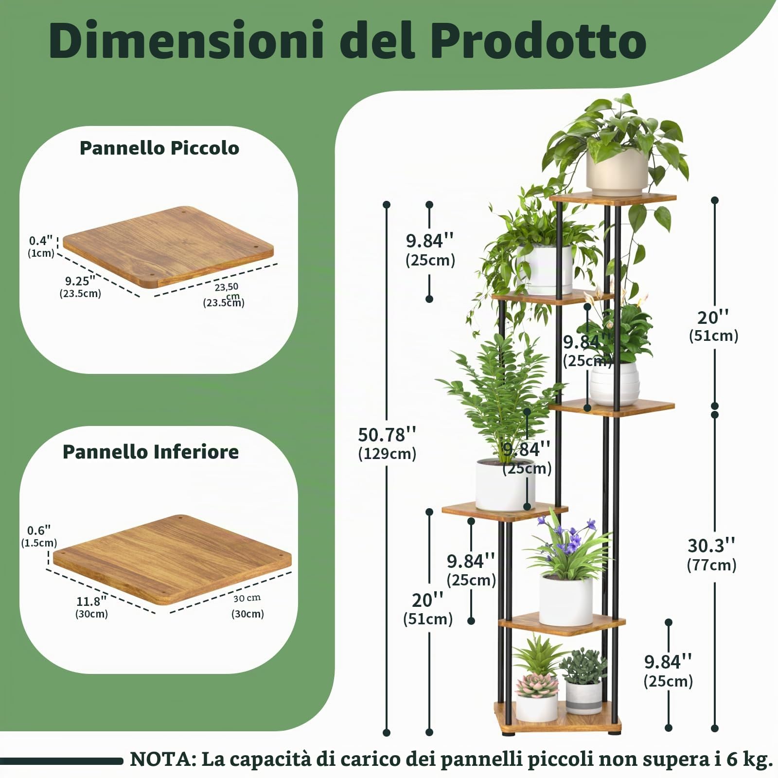Supporto per piante da interno, 6 ripiani alti per piante, mensola per interni, espositore angolare per vasi da fiori, ripiani in metallo per più piante