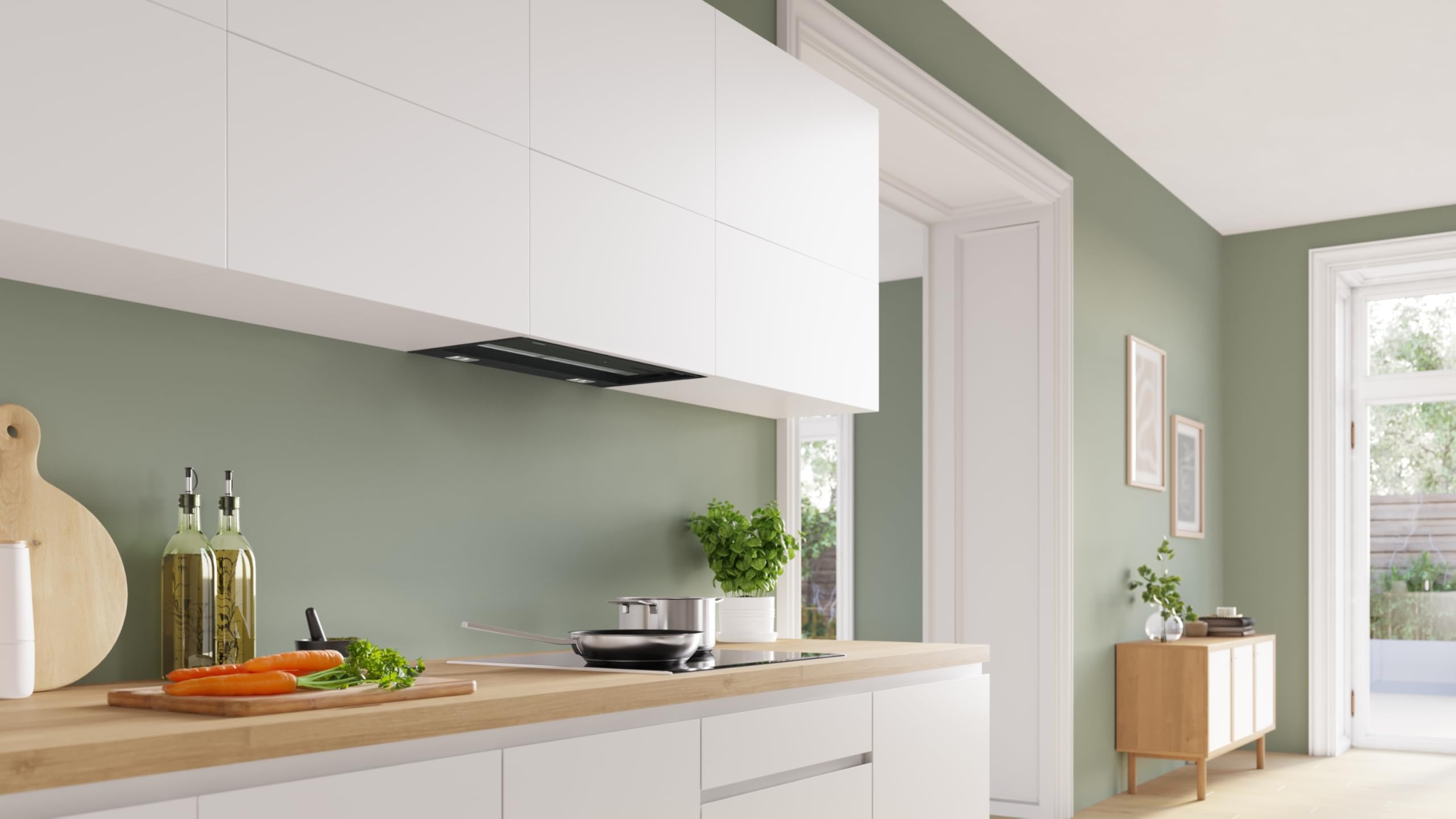 Serie 6, cappa di design integrato, 60 cm, vetro trasparente nero stampato, nero opaco, DBB67DP60