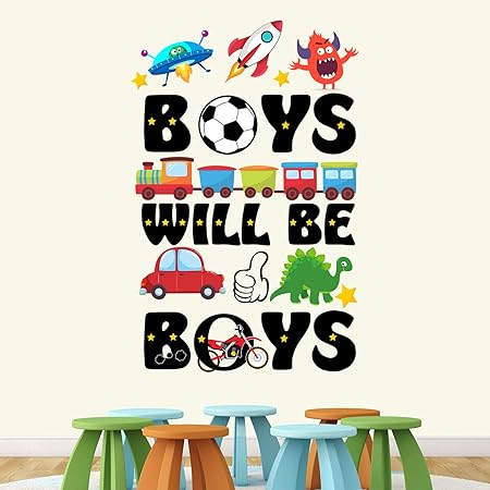 StickMe Boys Will Be Boys - Motivational - Inspirational - Quotes - Wall Sticker  -SM586 (Multi Colour, Vinyl - 50cm X 70 cm )