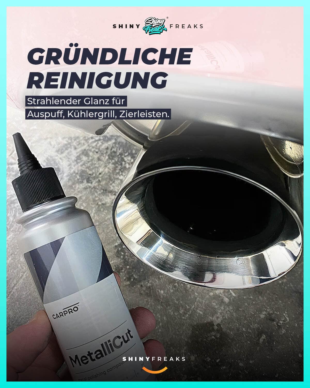 Autopolitur Set: CarPro Metallicut Metallpolitur (500g) - Gründliche Reinigung von Edelstahl, Aluminium, Chrom, Kupfer, Silber - verleiht Auspuff, Kühlergrill, Zierleisten strahlenden Glanz | 5-teilig