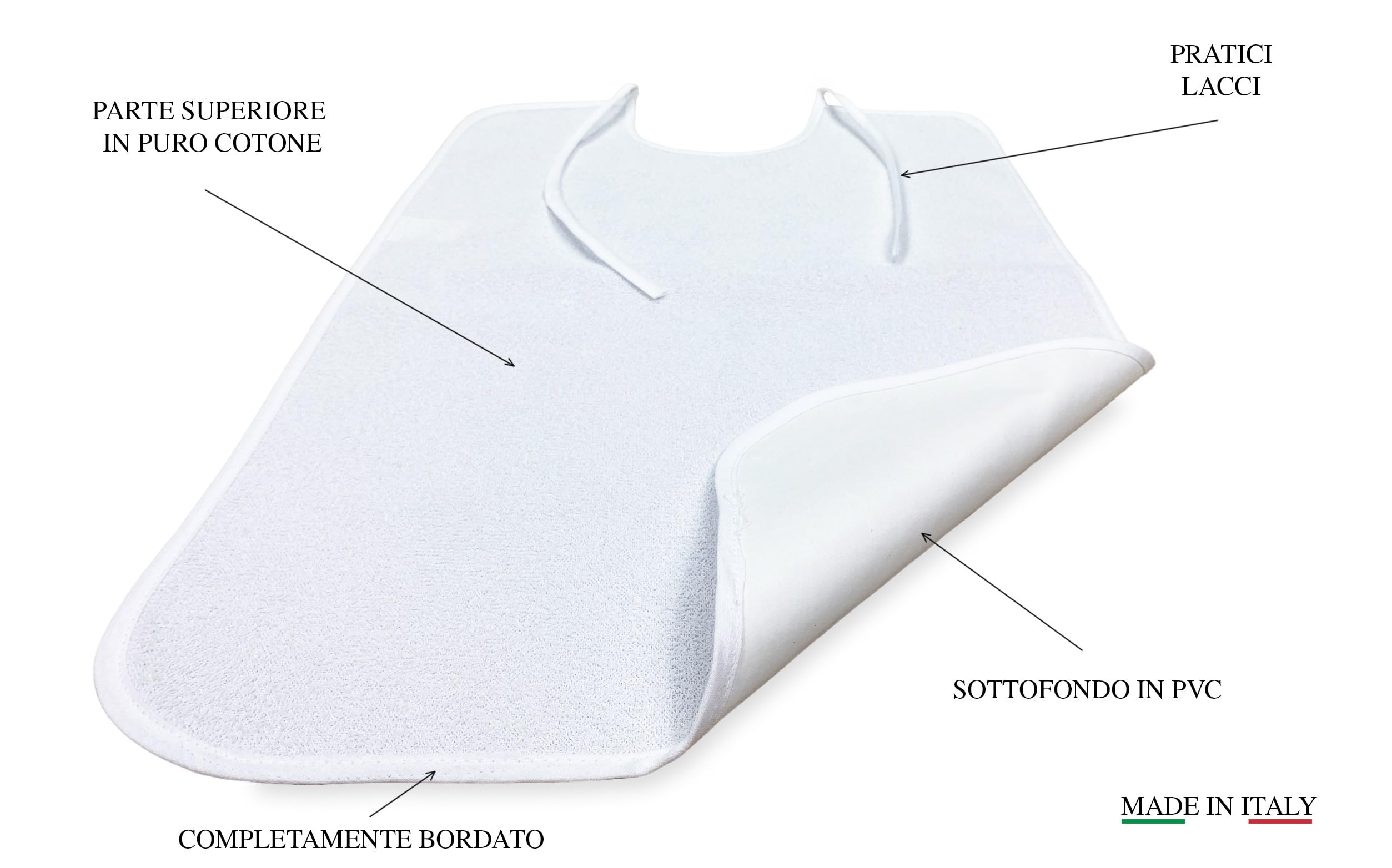 Tex family Set Bavaglioni Impermeabili da Adulto Remo©, Bavaglione Antimacchia con Lacci, 40x60 cm, Unisex, Ideale per Case di Riposo e Strutture Sanitarie, Protezione durante i Pasti, Made in Italy