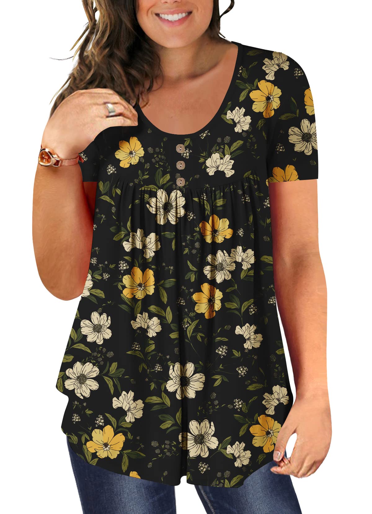 Ulovmi Women's Plus Size Tunic Top - Short Sleeve, Multicolor Pattern, Casual Summer Blouse (Size XX-Large) - View #4