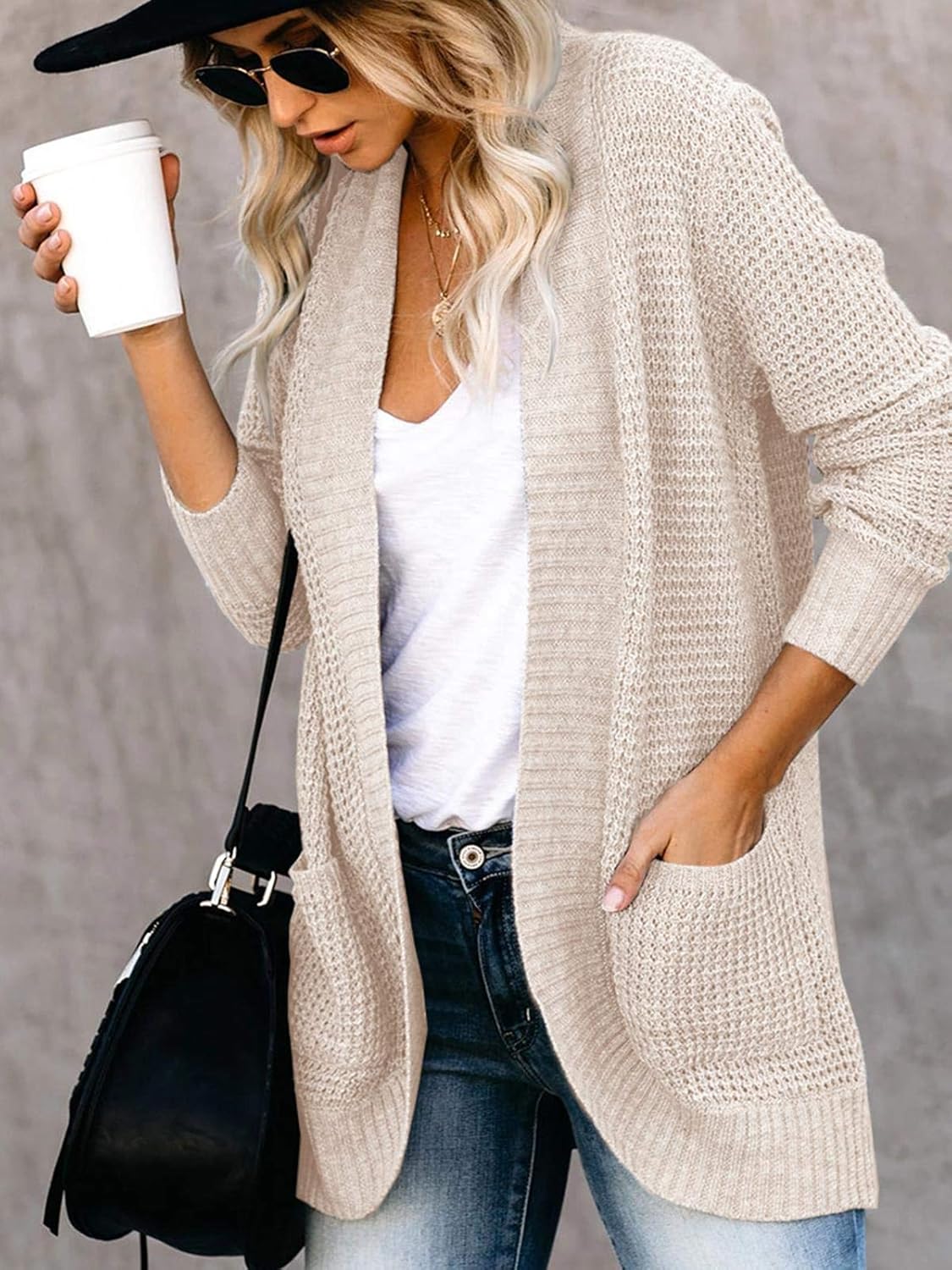 Saodimallsu Womens Loose Open Front Cardigan Long Sleeve Casual Lightweight Soft Knit Sweaters Coat with Pockets - Image 4