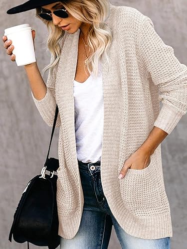 Miniatura 4 de Saodimallsu - Cárdigan holgado de punto y abertura delantera para mujer, con manga larga, estilo casual, ligero y suave, abrigo con bolsillos