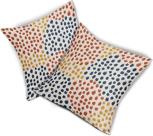 Miniatura 8 de Juego de 2 fundas de almohada de color azul, naranja y amarillo de 18 x 18 pulgadas, con diseño de puntos artísticos de colores otoñales, almohadas
