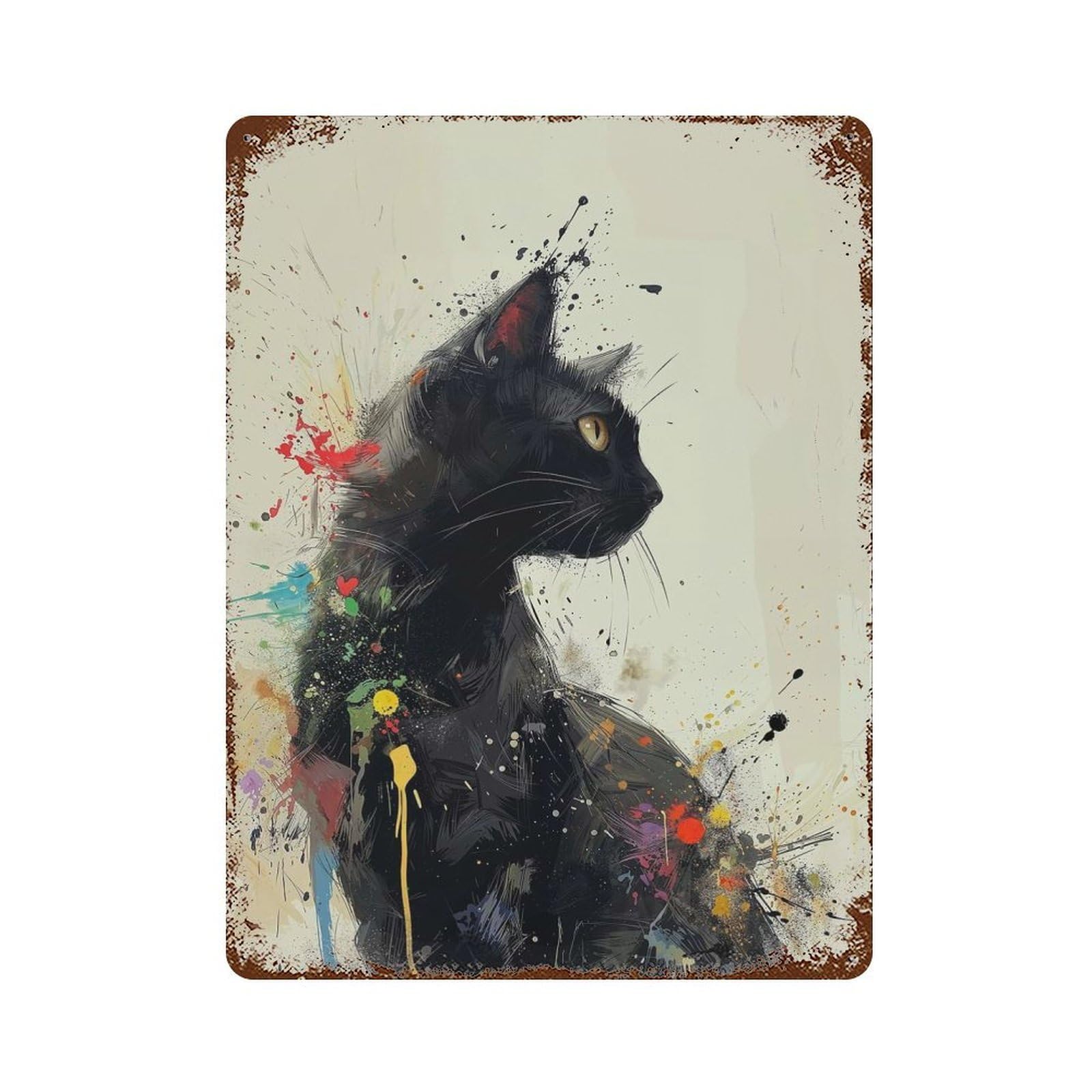 Distressed Metal Wall Sign Mystic Feline Splash 15.7"x11.8", Retro Wall Decor for Basement, Hobby Room And Garage Decor