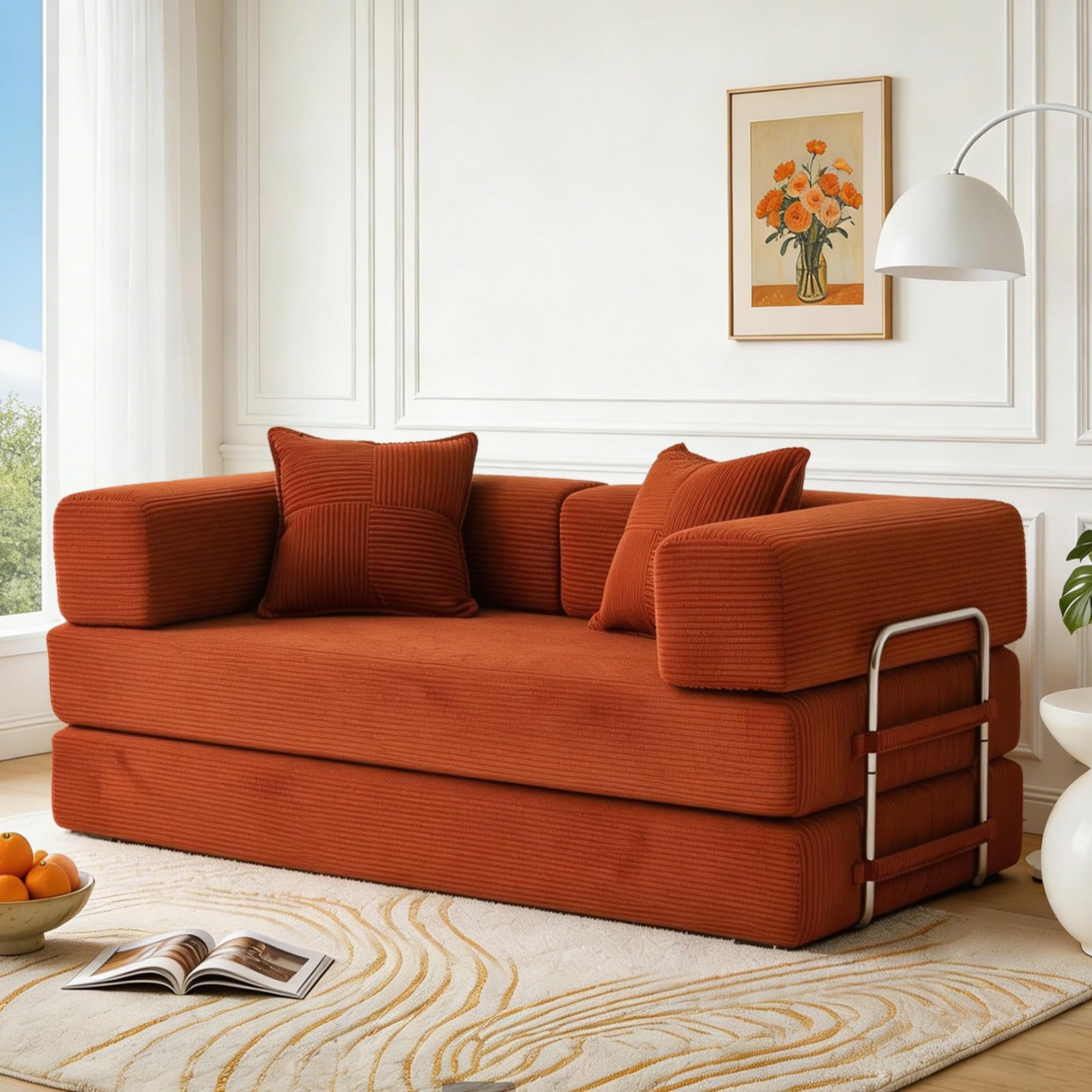 Vipbear Boneless Schlafsofa Doppelbett, 160 cm Premium Corduroy 5-in-1 Vielseitige Memory-Schaum Klappsofas für Wohnzimmer, Weiß | Umwandelbar