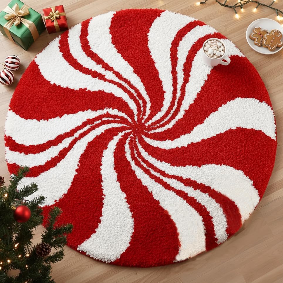 Christmas Bathroom Rugs Candy Cane Bath Mat for Peppermint Christmas Decor Winter Rugs Decorations Absorbent Bathtub Doormats Non