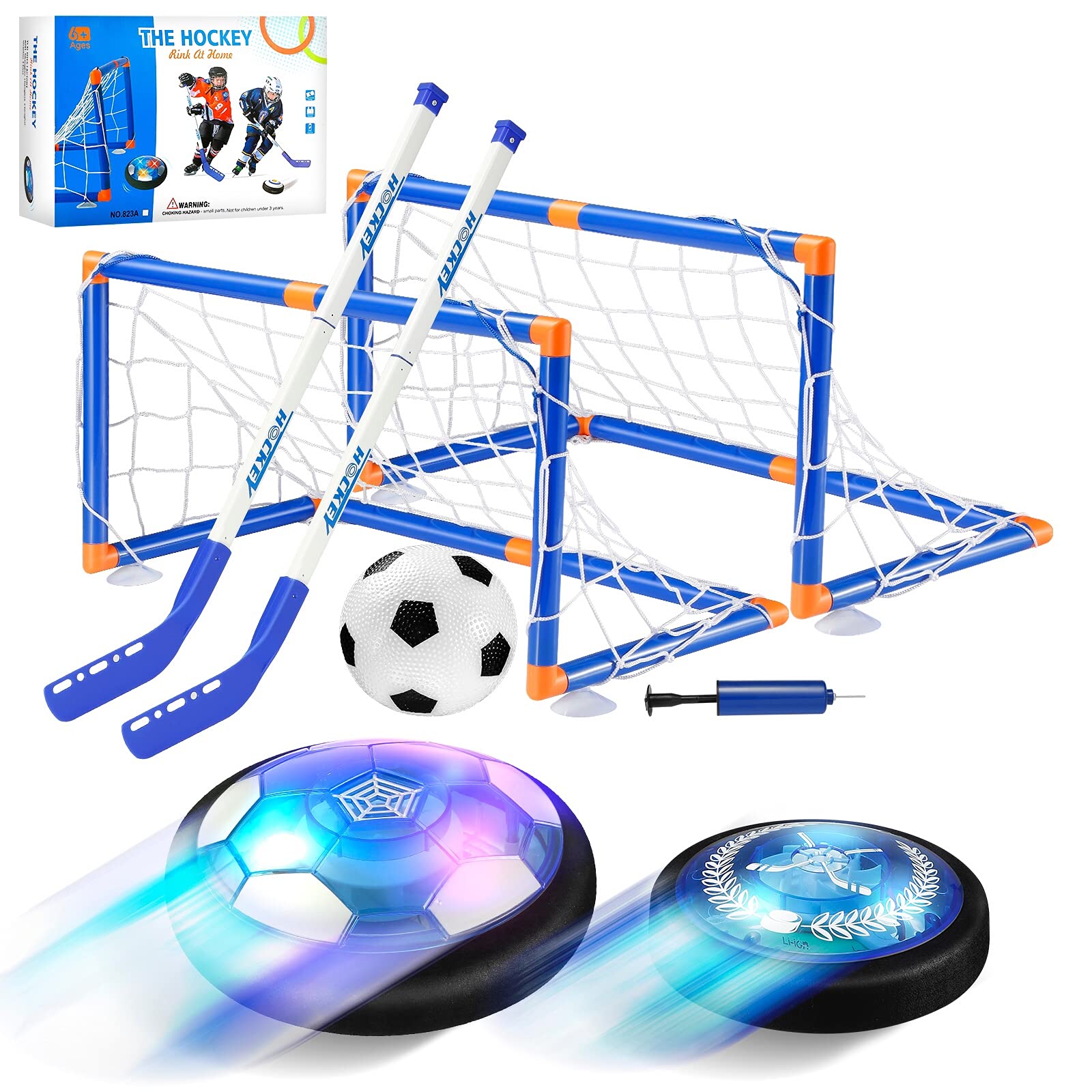Hockey Set 2 in 1 with Rechargeable Hover Soccer 2 Goals,Air Soccer Hover Power Training Ball for In