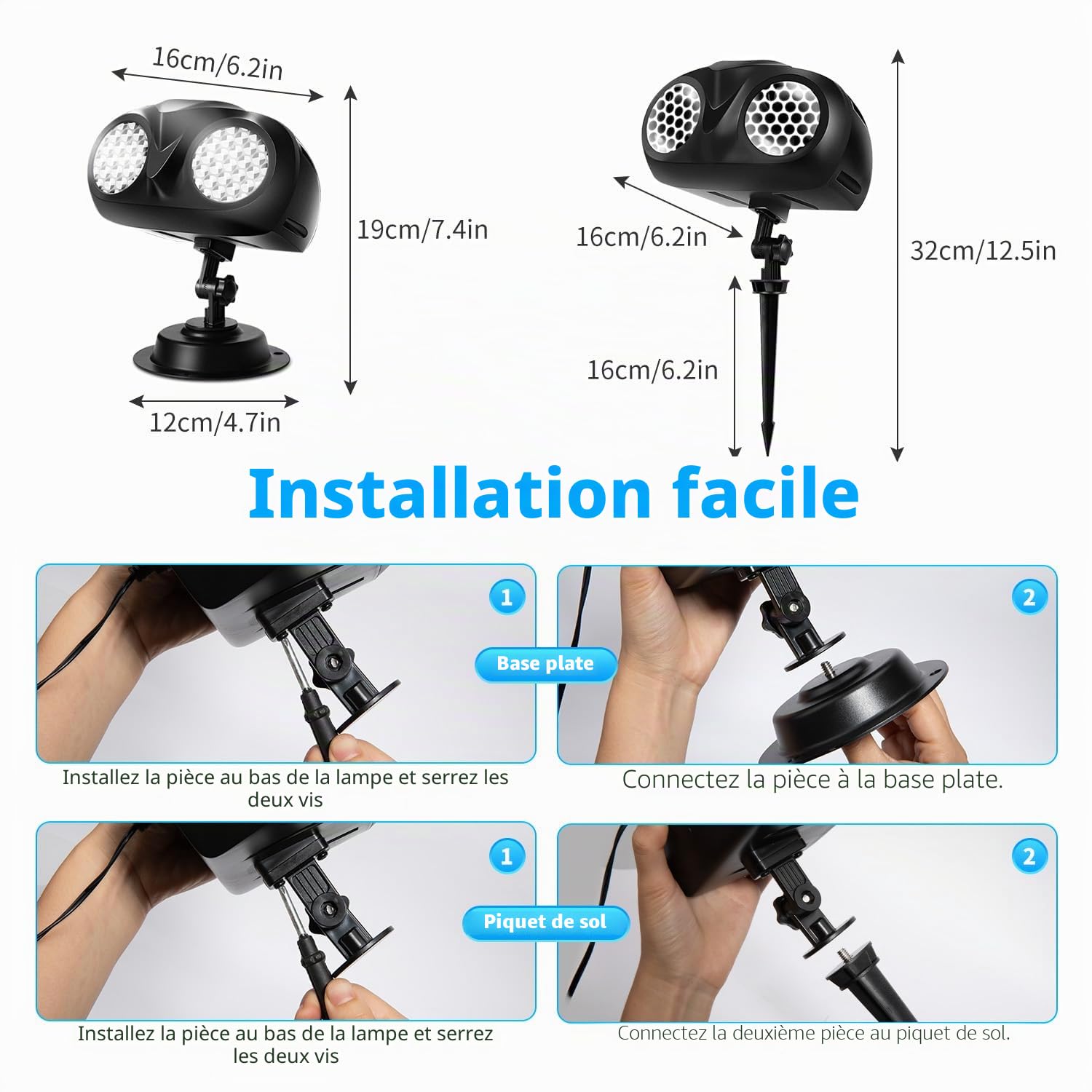 MATEPROX Projecteur de Flocons de Neige de Noël, Effet de Chutes de Neige Plus Large et Clair, Projecteur de Neige à Double Tête Décoration Intérieure et Extérieure pour Noël, Halloween, Jardin