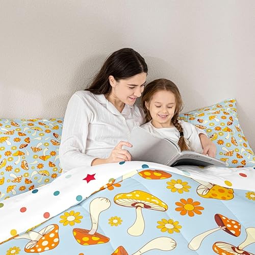 Miniatura 5 de Erosebridal Edredón matrimonial de hongos hippie para niños, lindos juegos de ropa de cama y colecciones florales bohemias, retro, decoración