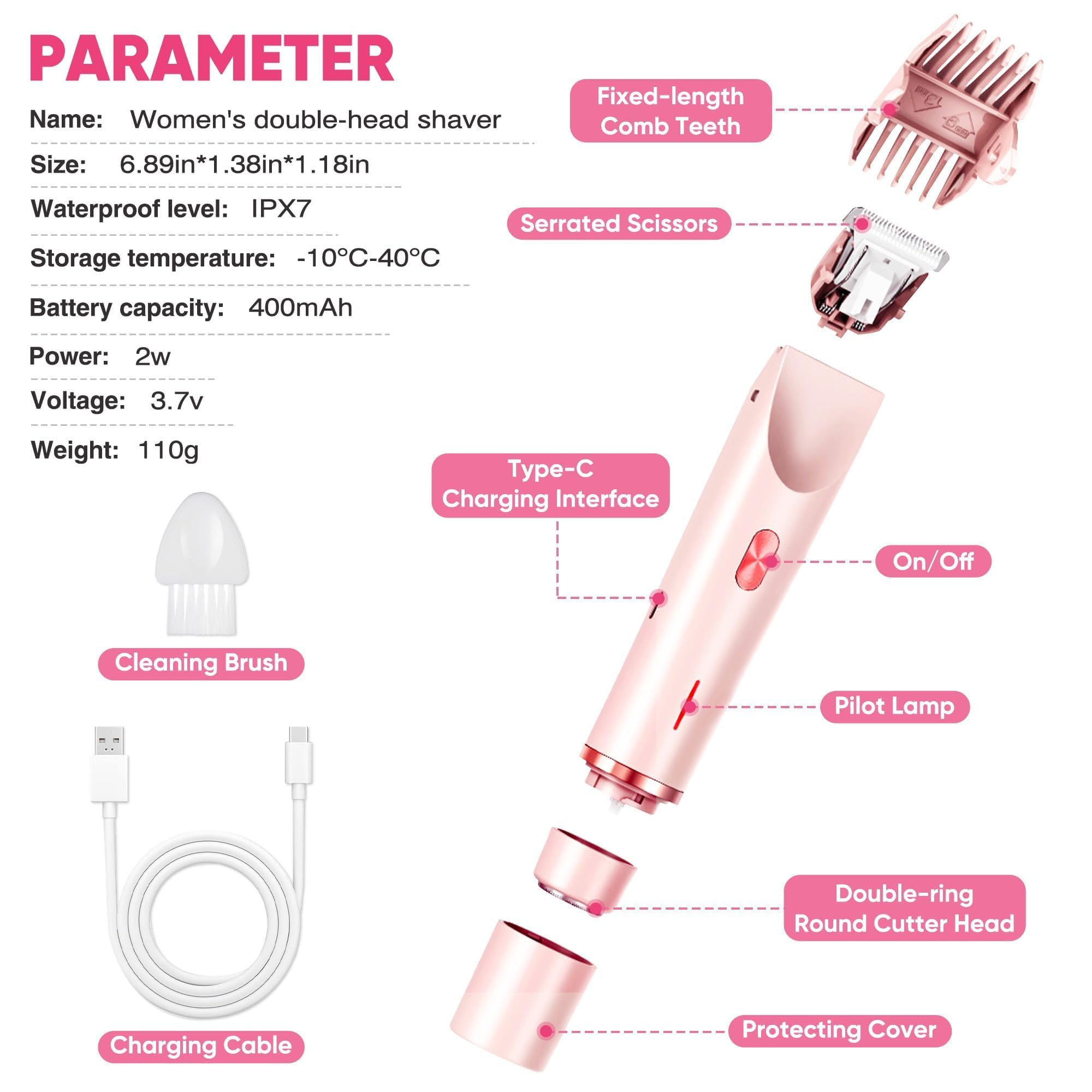 XDesign Rasoio elettrico per bikini da donna, rasoio elettrico 2 in 1 per donne, rasoio per bikini Dermave, impermeabile IPX7 e facile da pulire, lama in ceramica, durata senza fili 120 minuti, ultra
