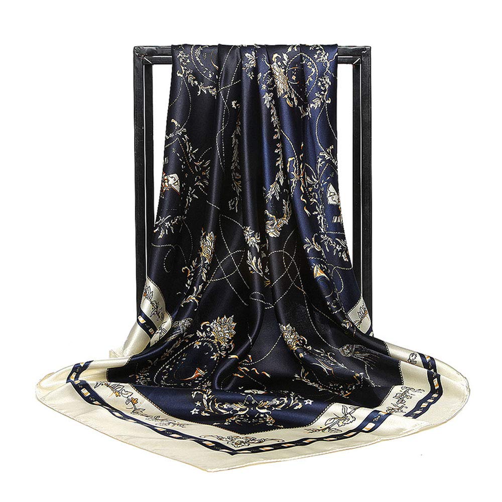 Women’s Silk Scarf Belt Pattern Large Square Satin Headscarf Headdress 35"