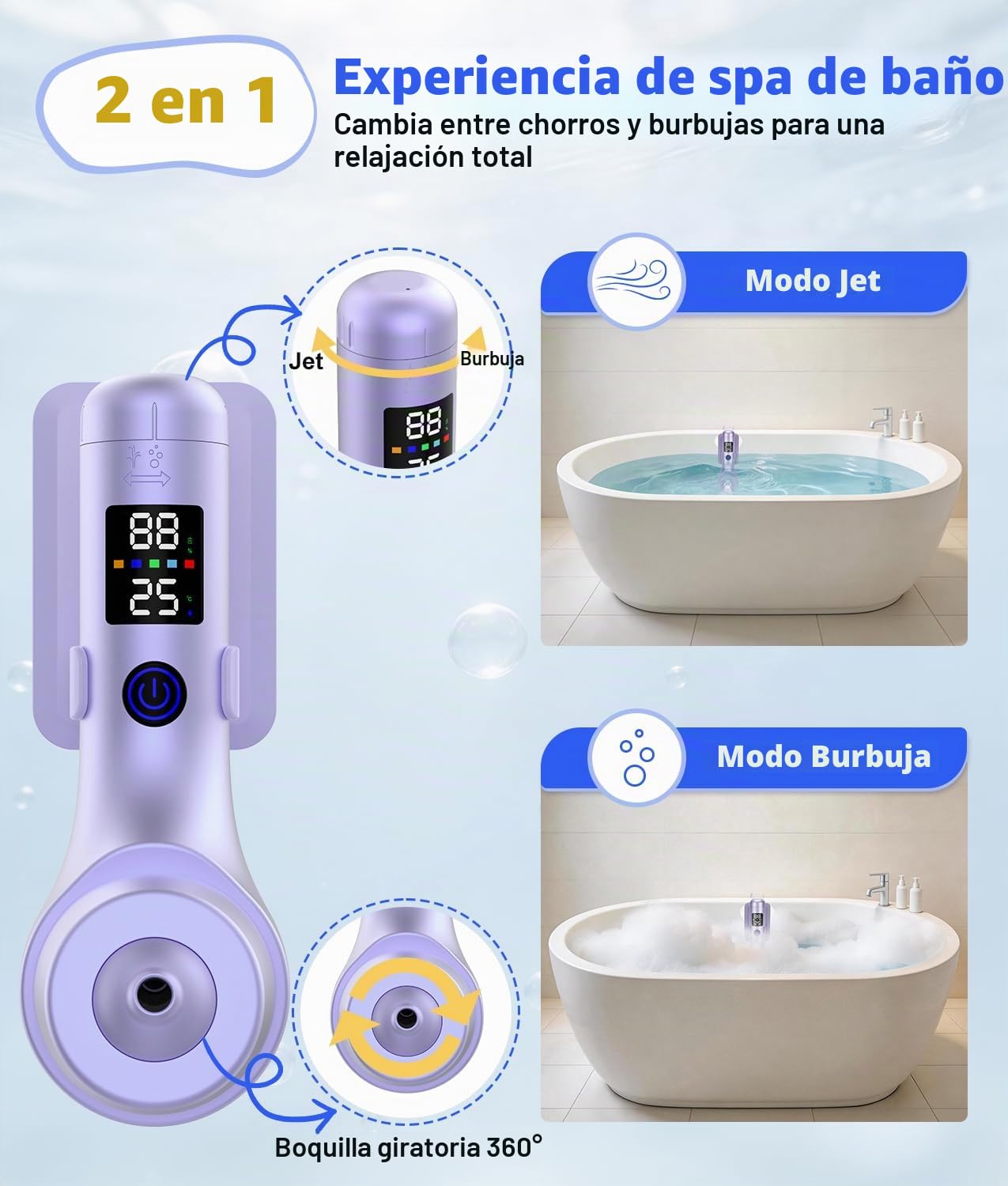 PAHTTO Spa de hidromasaje para bañera, accesorio portátil para bañera con 5 niveles de velocidad ajustables, chorros para bañera para un spa en casa y relajación (morado)
