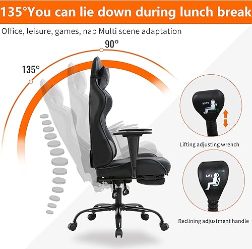 Miniatura 11 de Sillas de cuero sintético con respaldo alto, silla de computadora con reposacabezas y soporte lumbar, asiento ancho ajustable en altura ajustable,