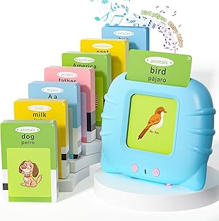 Ednzion Bilingual Spanish English Flash Cards for Kids, Learning Spanish for Kids Adults, Autism Toys, Speech Therapy Toys, 385 Sight Words Talking Flash Cards(Bilingual 385 Sight Words-Blue)