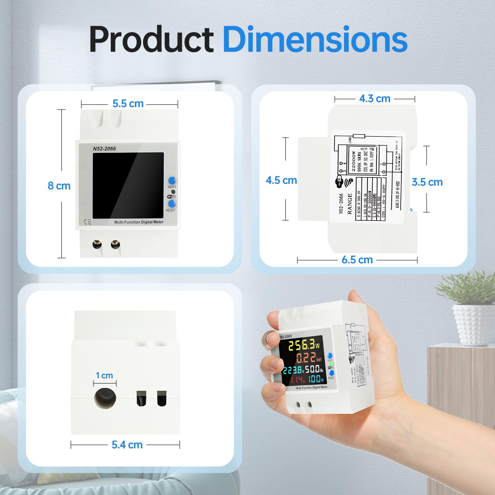Contatore a guida WiFi Monofase 0-100A, Smart 6-in-1 AC 40-300V con controllo APP, contatore kWh, contatore trifase chiuso per applicazioni domestiche e fotovoltaiche