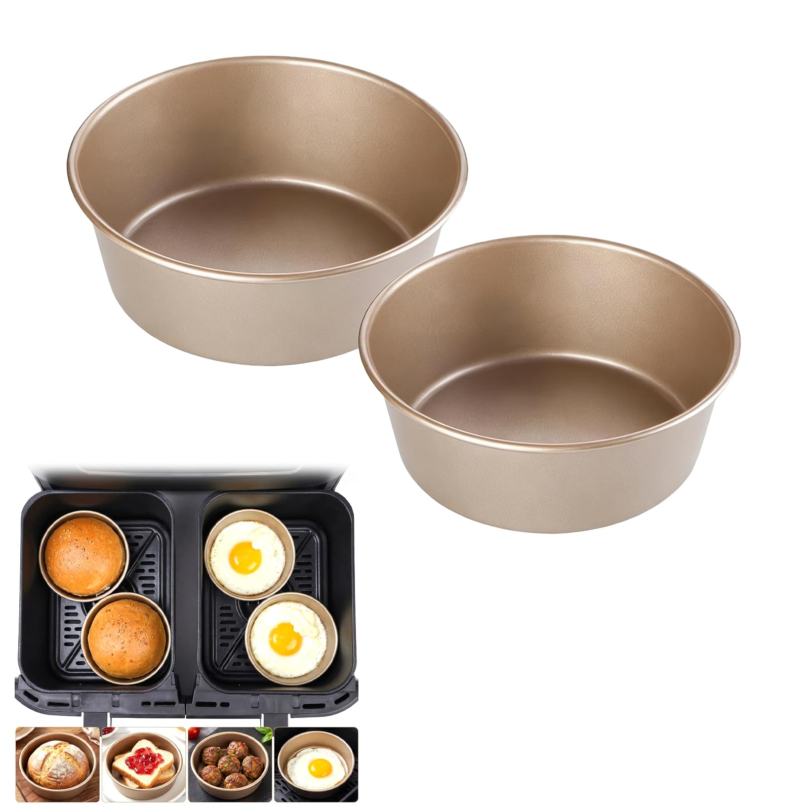 2 Piezas Molde Huevos Air Fryer, Moldes Air Fryer, Huevos Freidora de Aire, Accesorios Airfryer para Huevo, Sándwiches, Cupcakes, Hamburguesa, Magdalenas y Tortitas
