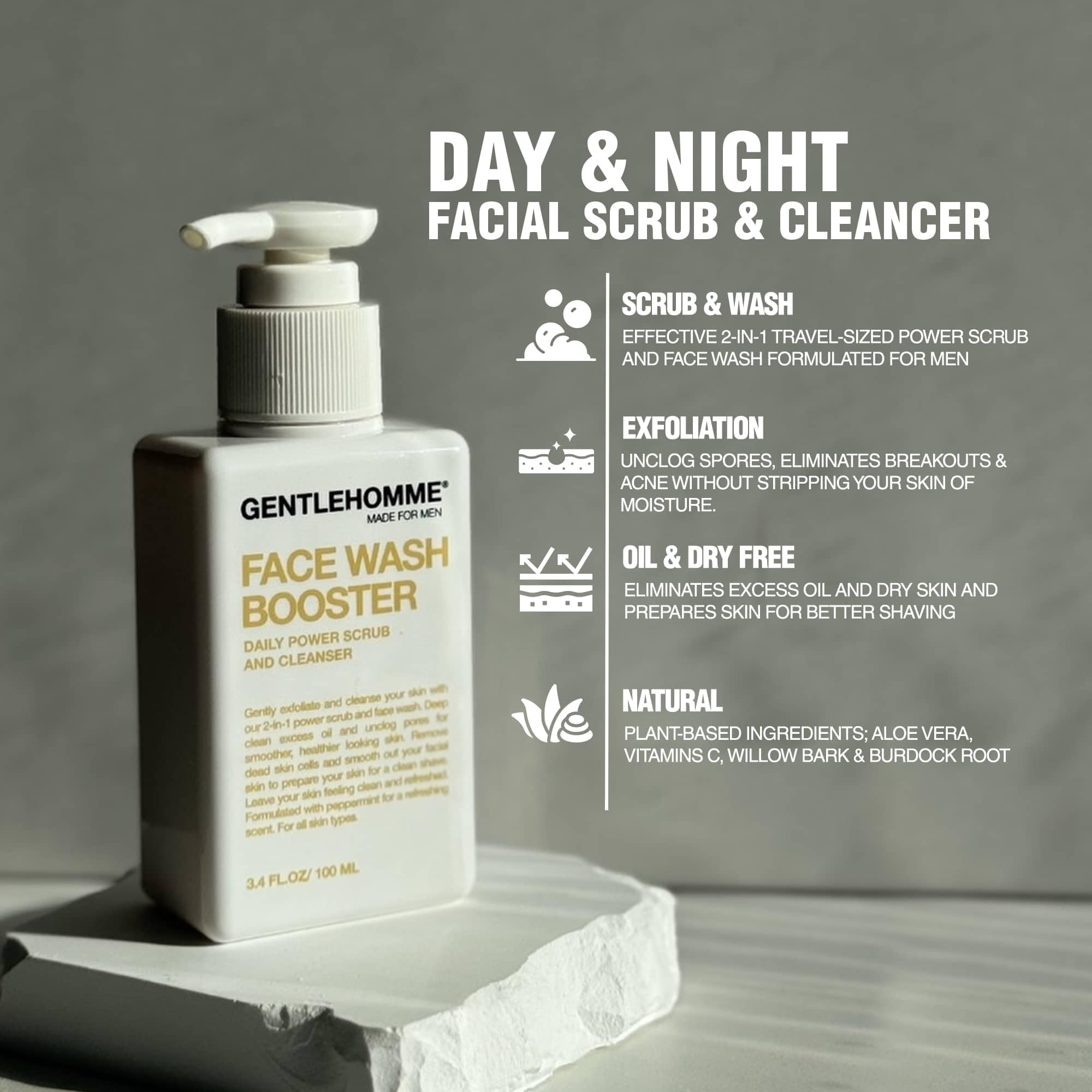 Gentlehomme - Detergente e scrub viso per uomo: detergente viso esfoliante quotidiano per uomo: ingredienti di origine vegetale