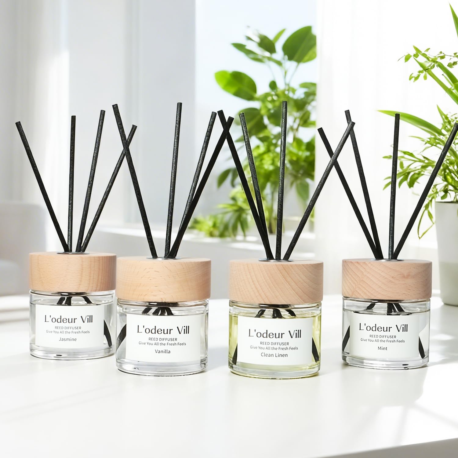 L'odeur Vill 100ml (Jaśmin) Dyfuzor Zapachowy z Patyczkami Trzcinowymi, Zestaw z 6 Patyczkami, Zapach Domowy do Sypialni, Biura, Łazienki