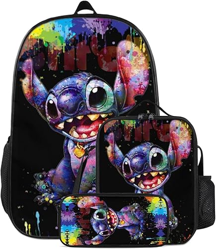 Jikdemf Mochila Kawaii de 3 piezas de 17 pulgadas para laptop con bolsa de viaje, caja de almuerzo, estuche para lápices para niños y niñas