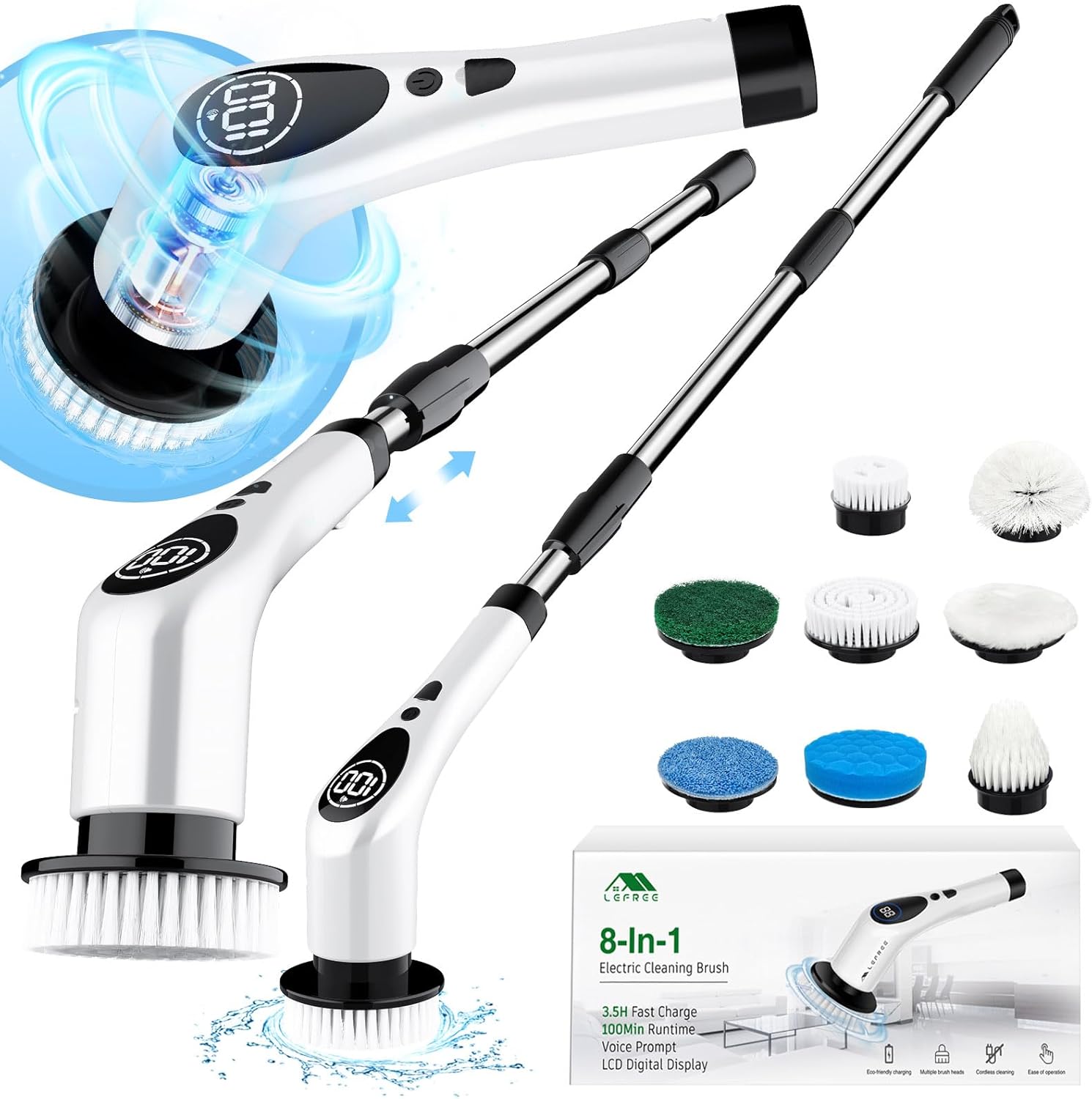 Lefree Electric Spin Scrubber, Electric Scrubber for Cleaning with 8