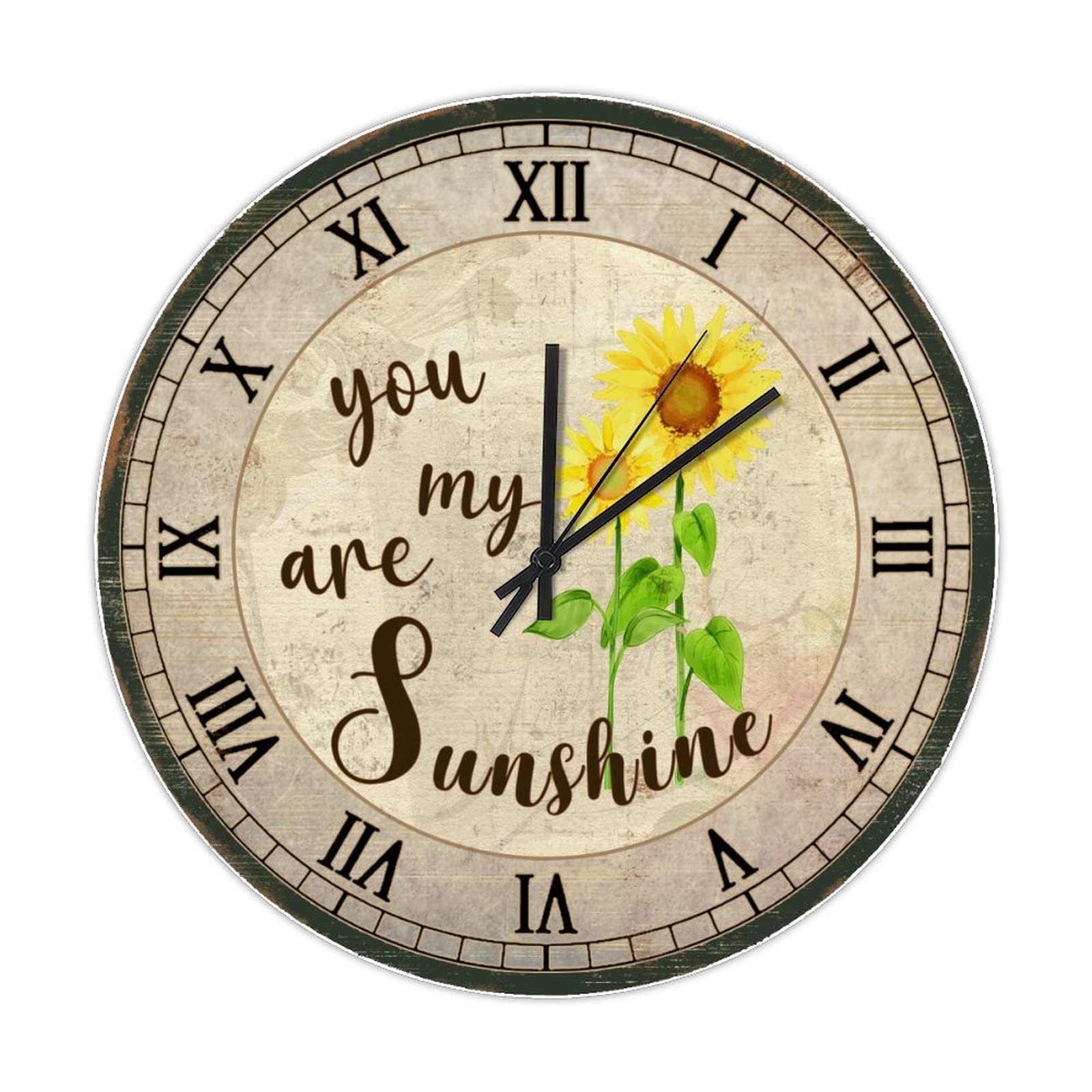 Horloge murale ronde en bois tournesol vintage décoration cuisine